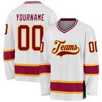 Custom White Maroon-Gold Hockey Jersey photo 1