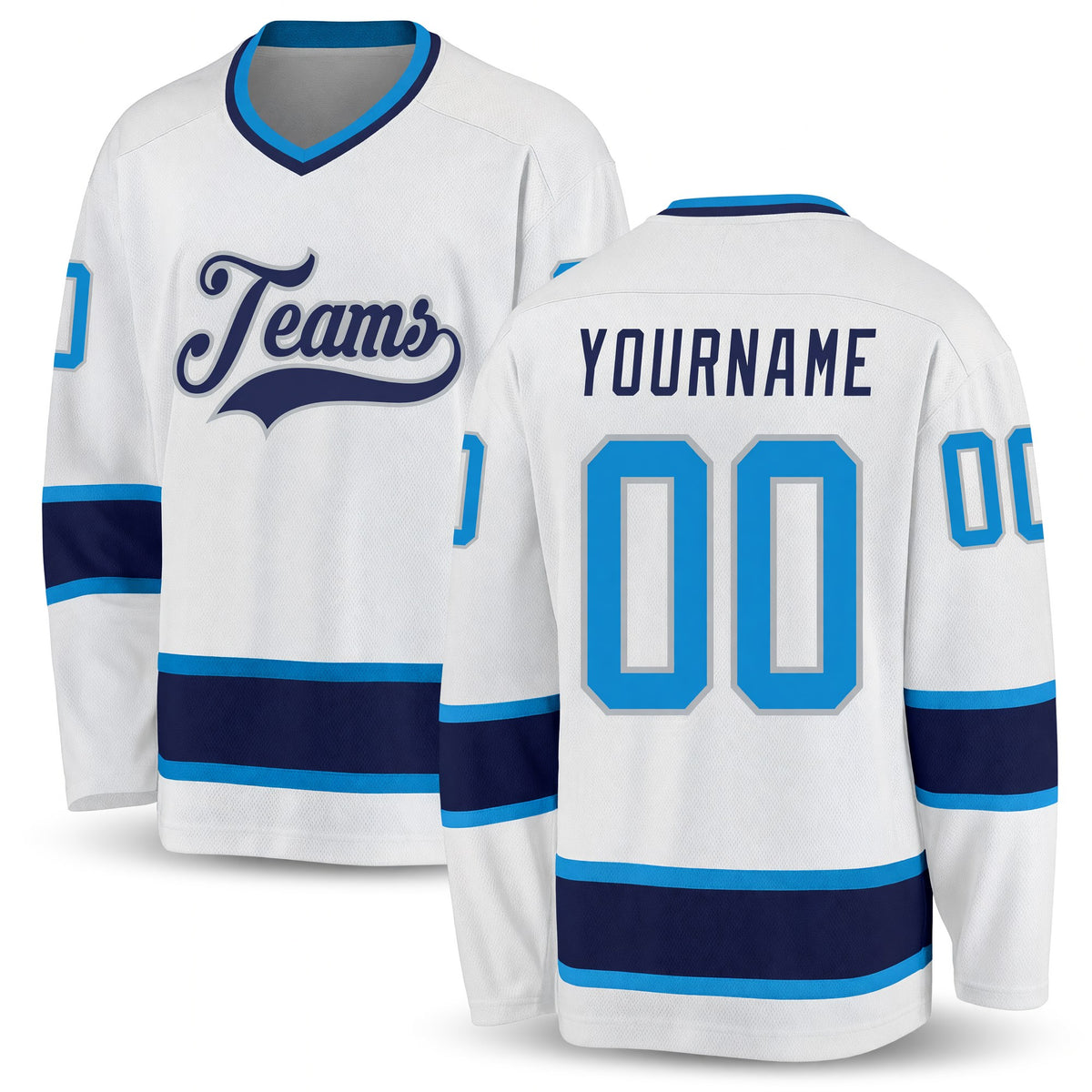 Custom White Blue-Navy Hockey Jersey