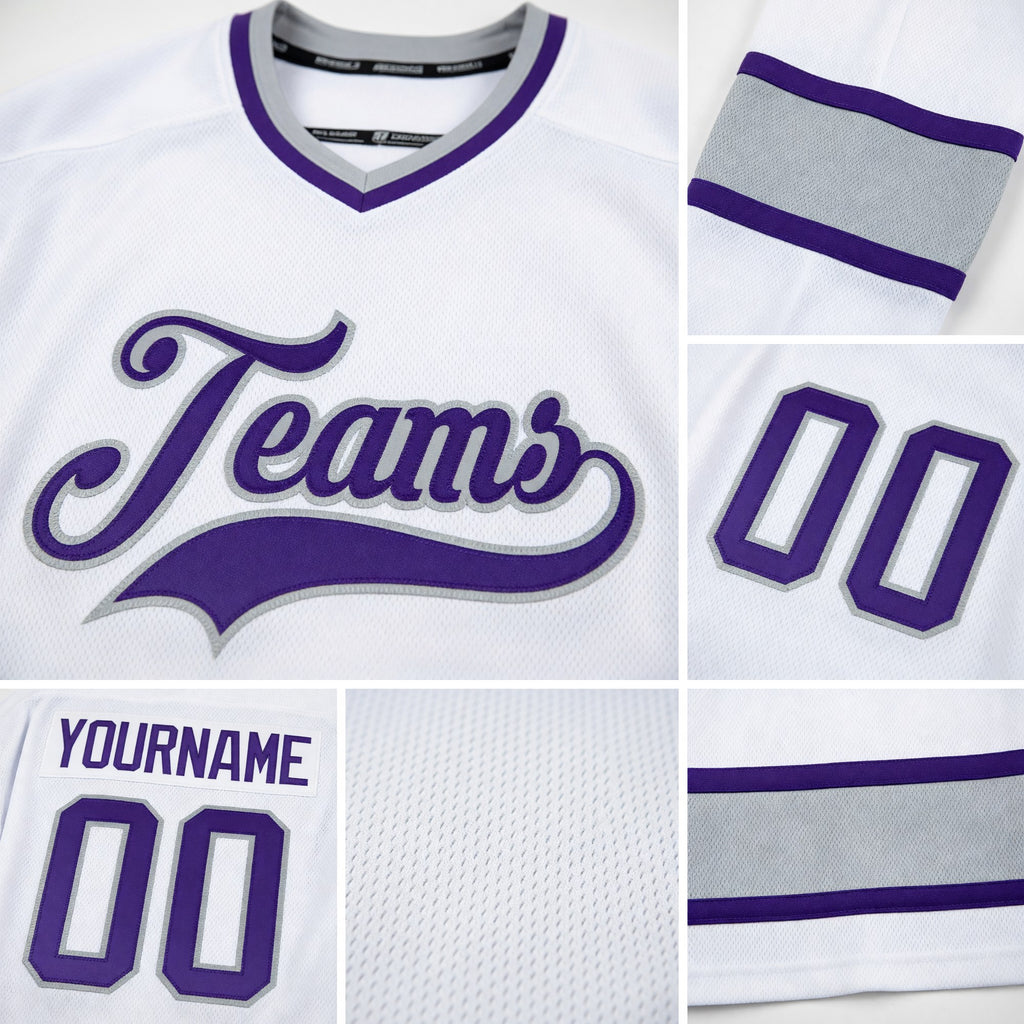 Custom White Purple-Gray Hockey Jersey detail