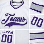 Custom White Purple-Gray Hockey Jersey detail