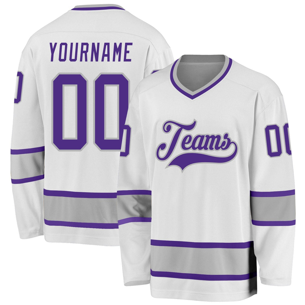 Custom White Purple-Gray Hockey Jersey photo 1