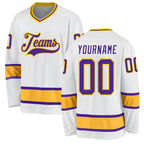 Custom White Purple-Gold Hockey Jersey