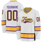 Custom White Purple-Gold Hockey Jersey photo 1