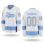 Custom White Gray-Light Blue Hockey Jersey