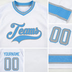 Custom White Gray-Light Blue Hockey Jersey detail