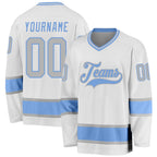 Custom White Gray-Light Blue Hockey Jersey photo 1