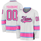 Custom White Pink-Light Blue Hockey Jersey photo 1