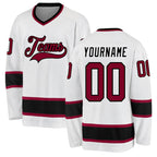 Custom White Maroon-Black Hockey Jersey