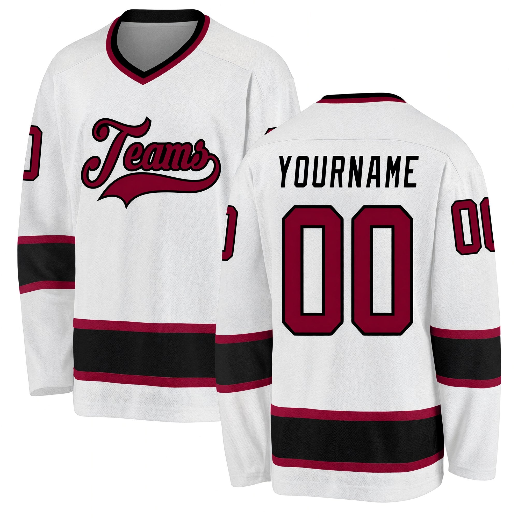 Custom White Maroon-Black Hockey Jersey
