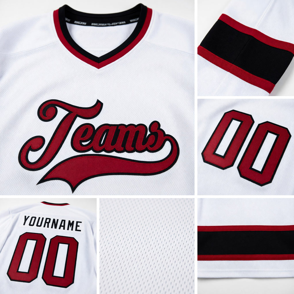 Custom White Maroon-Black Hockey Jersey detail