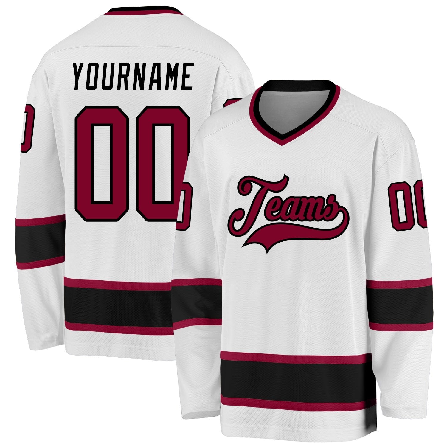 Custom White Maroon-Black Hockey Jersey photo 1