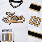 Custom White Old Gold-Black Hockey Jersey detail
