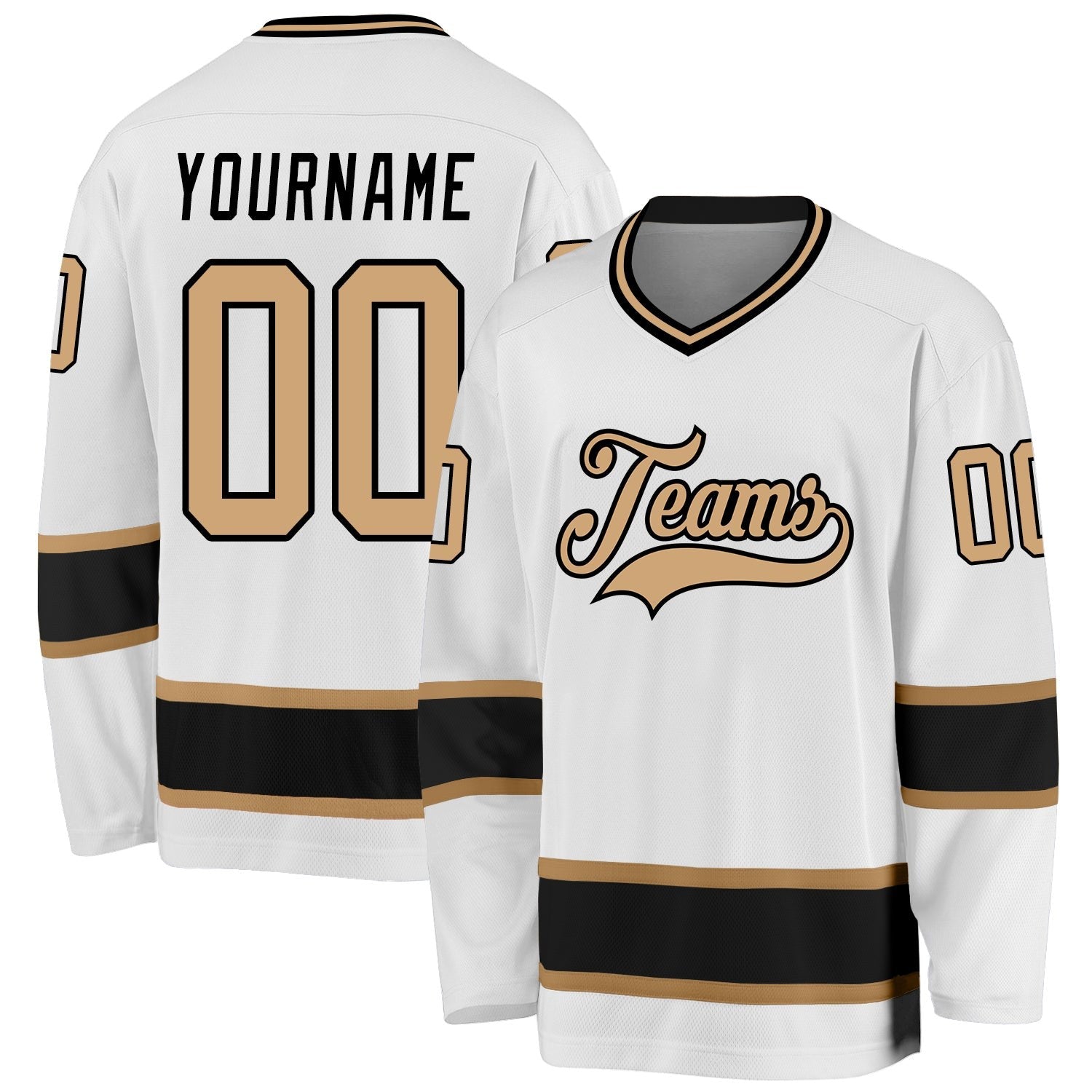 Custom White Old Gold-Black Hockey Jersey photo 1