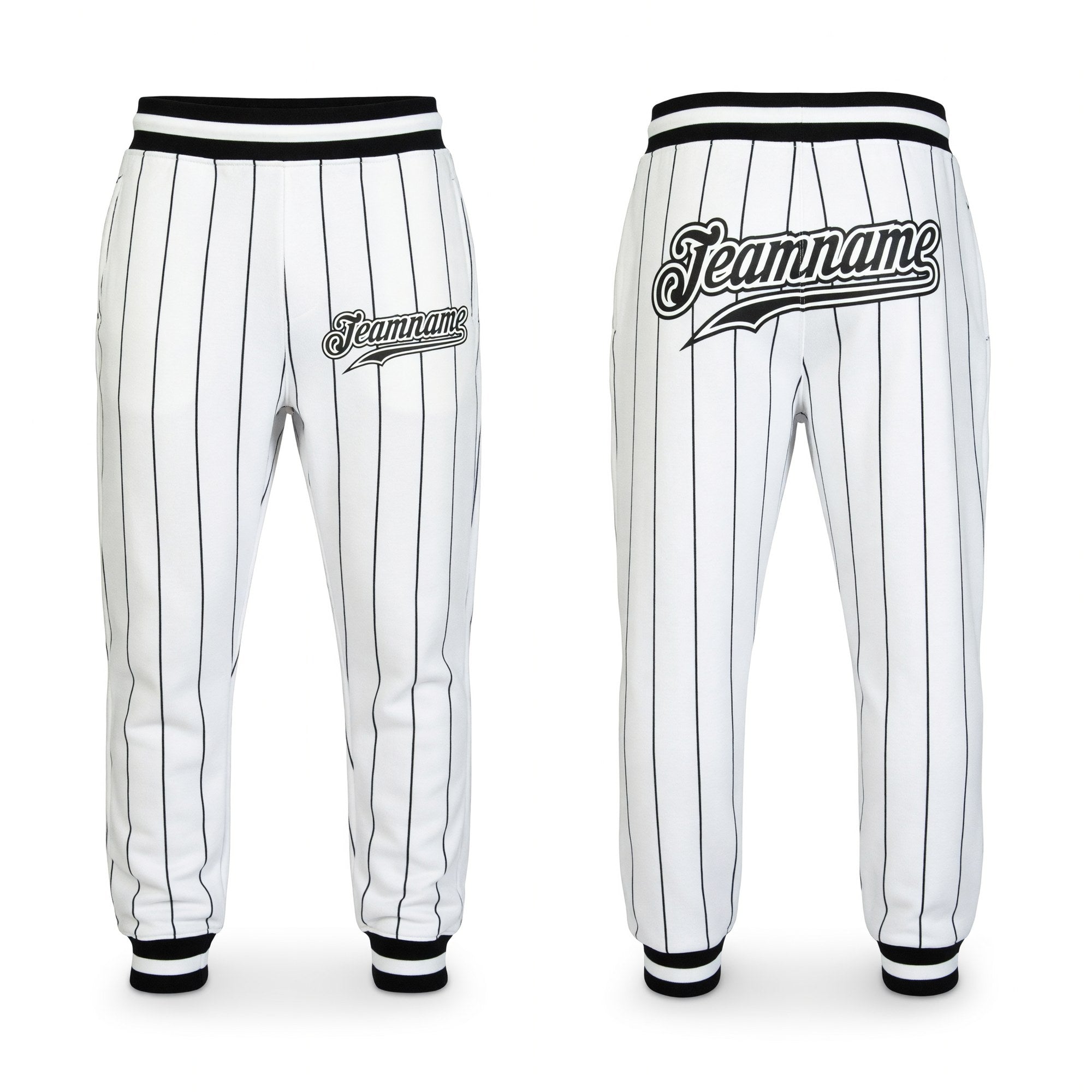 Custom White Black Pinstripe Black-White Sports Pants