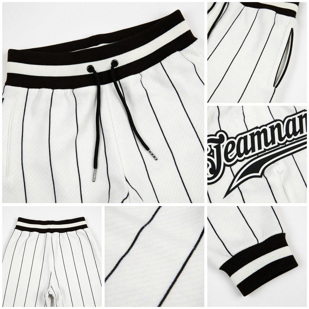 Custom White Black Pinstripe Black-White Sports Pants detail
