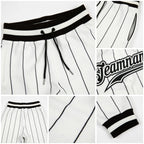 Custom White Black Pinstripe Black-White Sports Pants detail