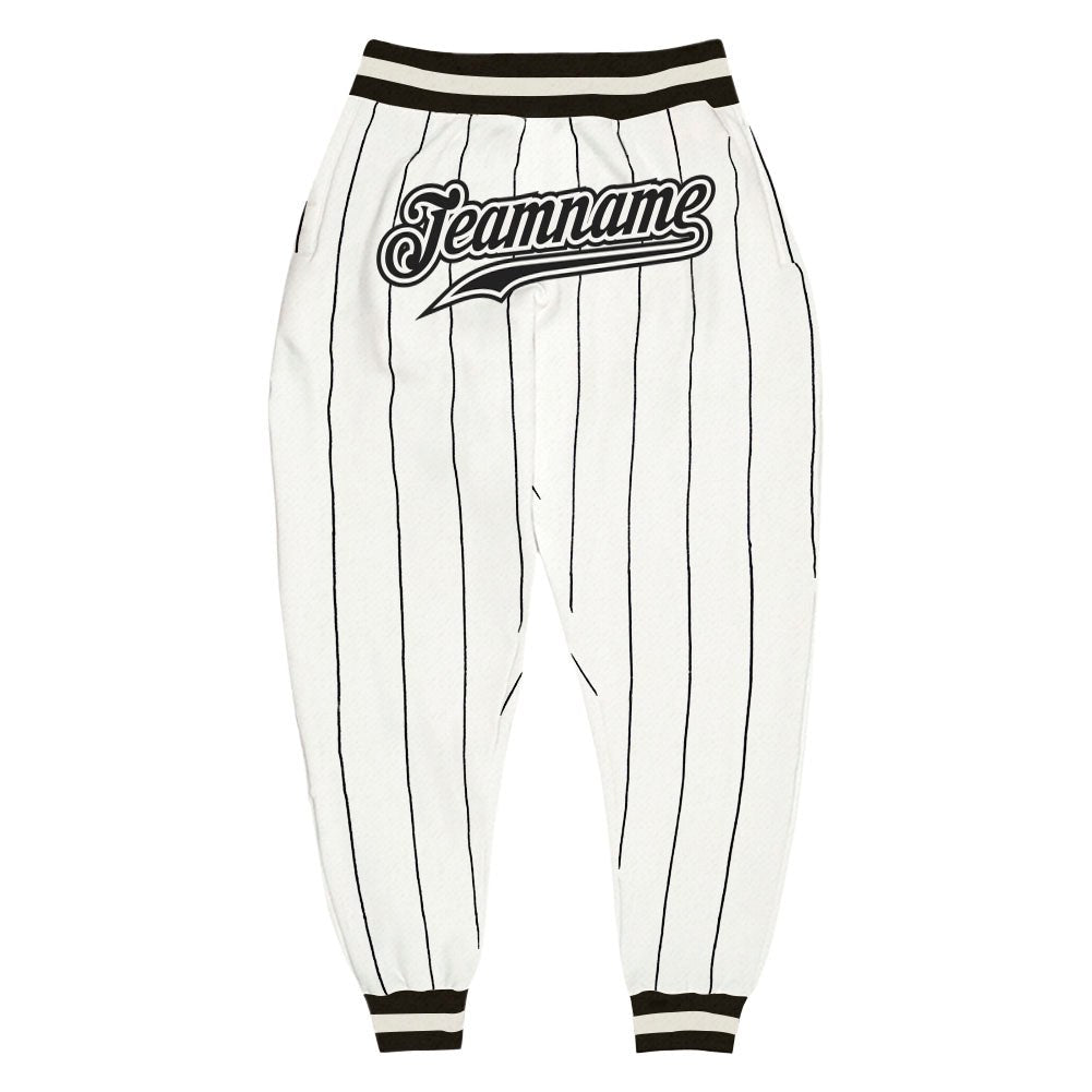 Custom White Black Pinstripe Black-White Sports Pants photo 1