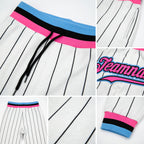 Custom White Black Pinstripe Pink-Light Blue Sports Pants detail