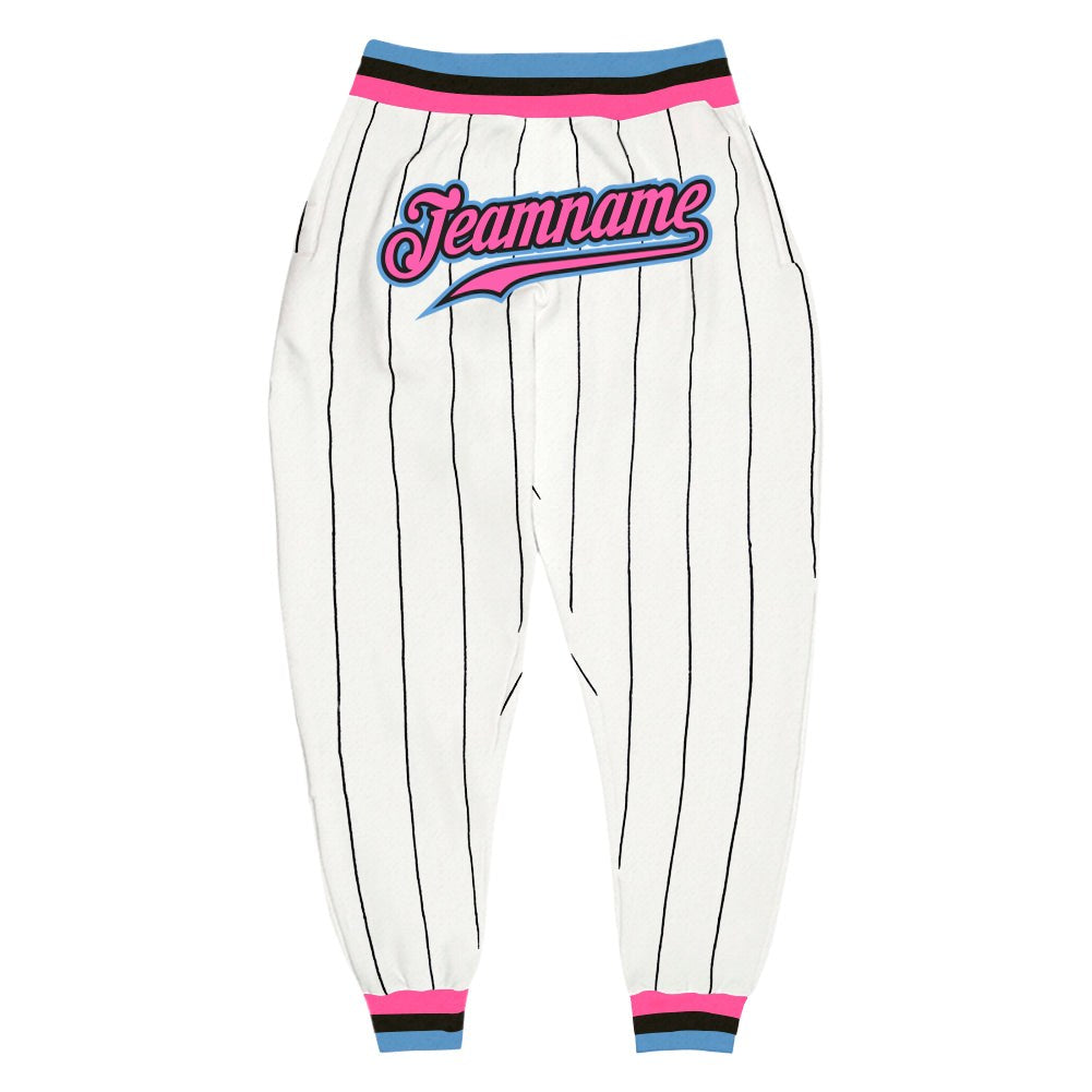 Custom White Black Pinstripe Pink-Light Blue Sports Pants photo 1