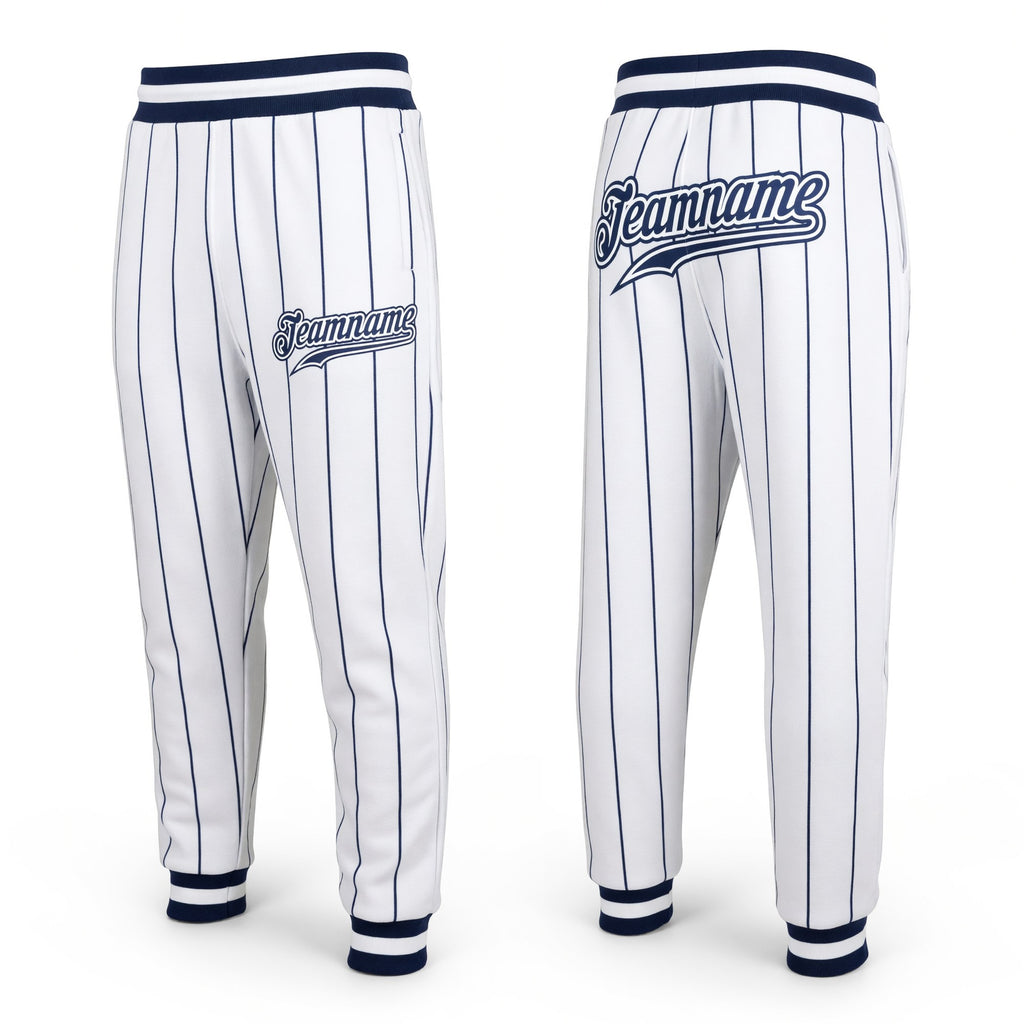 Custom White Navy Pinstripe Navy-White Sports Pants