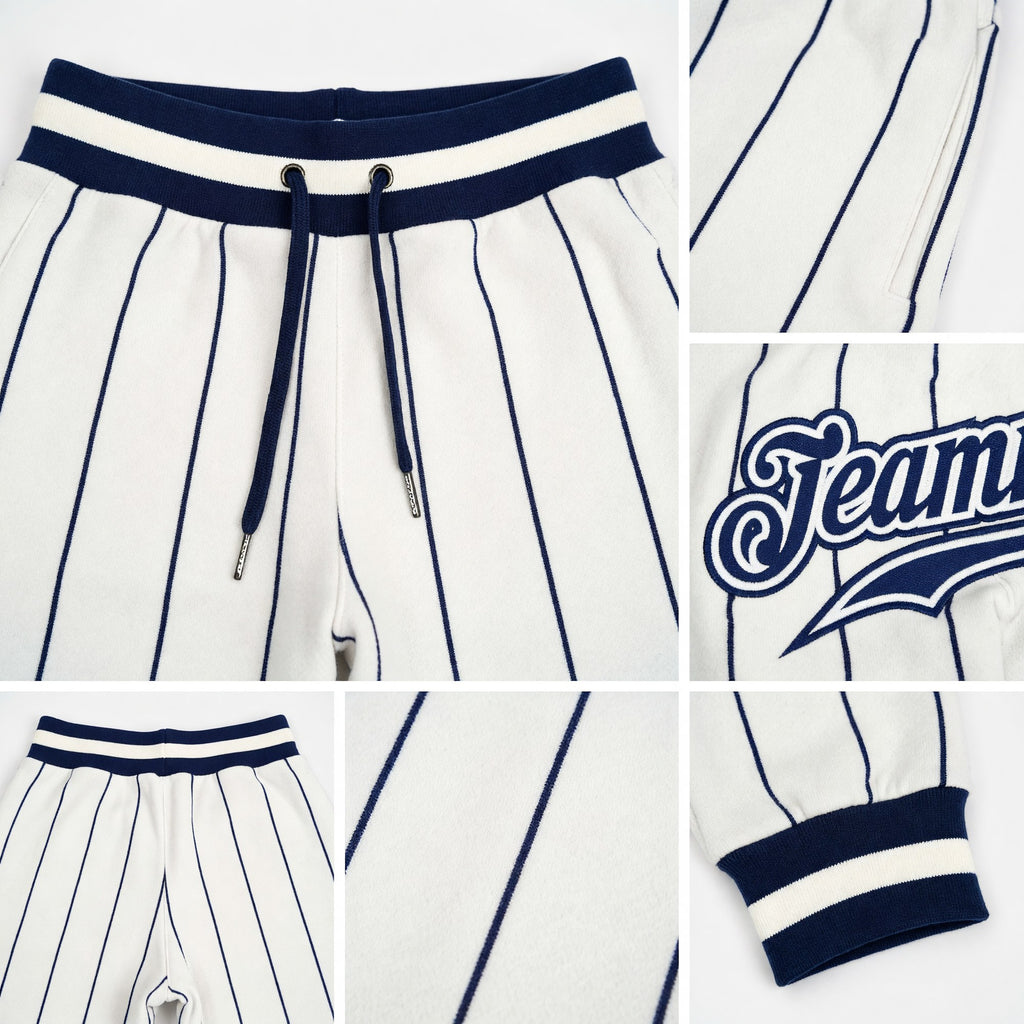 Custom White Navy Pinstripe Navy-White Sports Pants detail