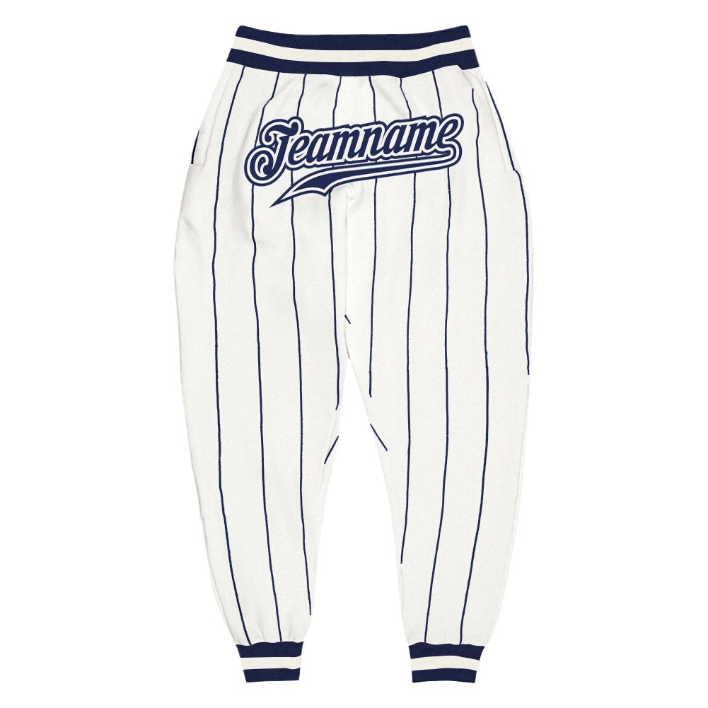 Custom White Navy Pinstripe Navy-White Sports Pants photo 1