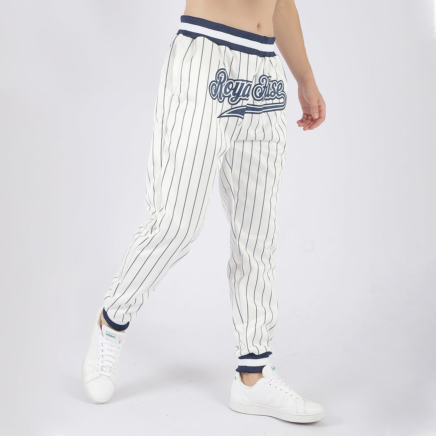 Custom White Navy Pinstripe Navy-White Sports Pants photo 2