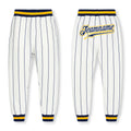 Custom White Navy Pinstripe Navy-Gold Sports Pants