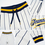 Custom White Navy Pinstripe Navy-Gold Sports Pants detail