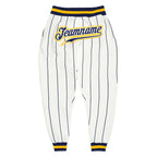 Custom White Navy Pinstripe Navy-Gold Sports Pants photo 1