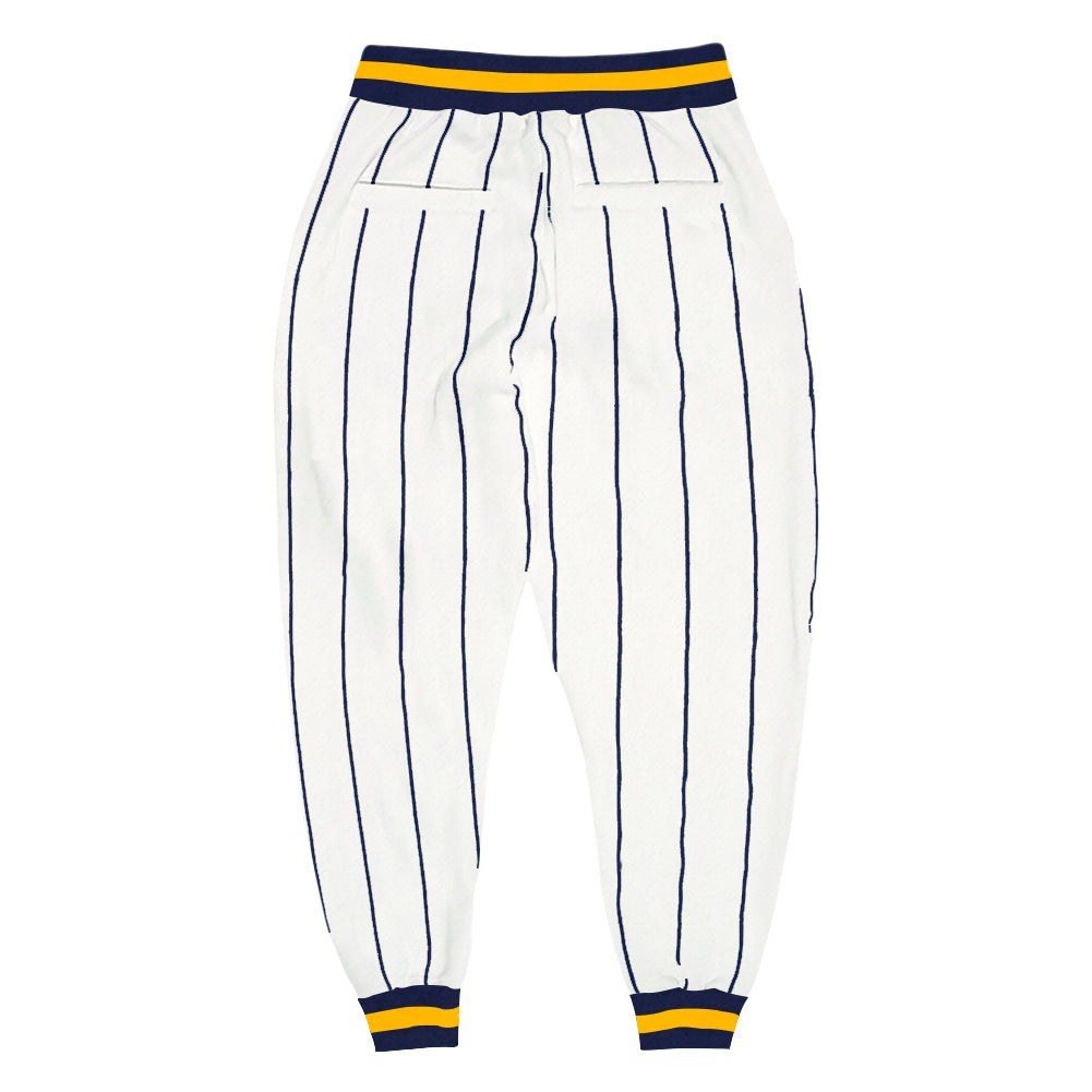 Custom White Navy Pinstripe Navy-Gold Sports Pants photo 2