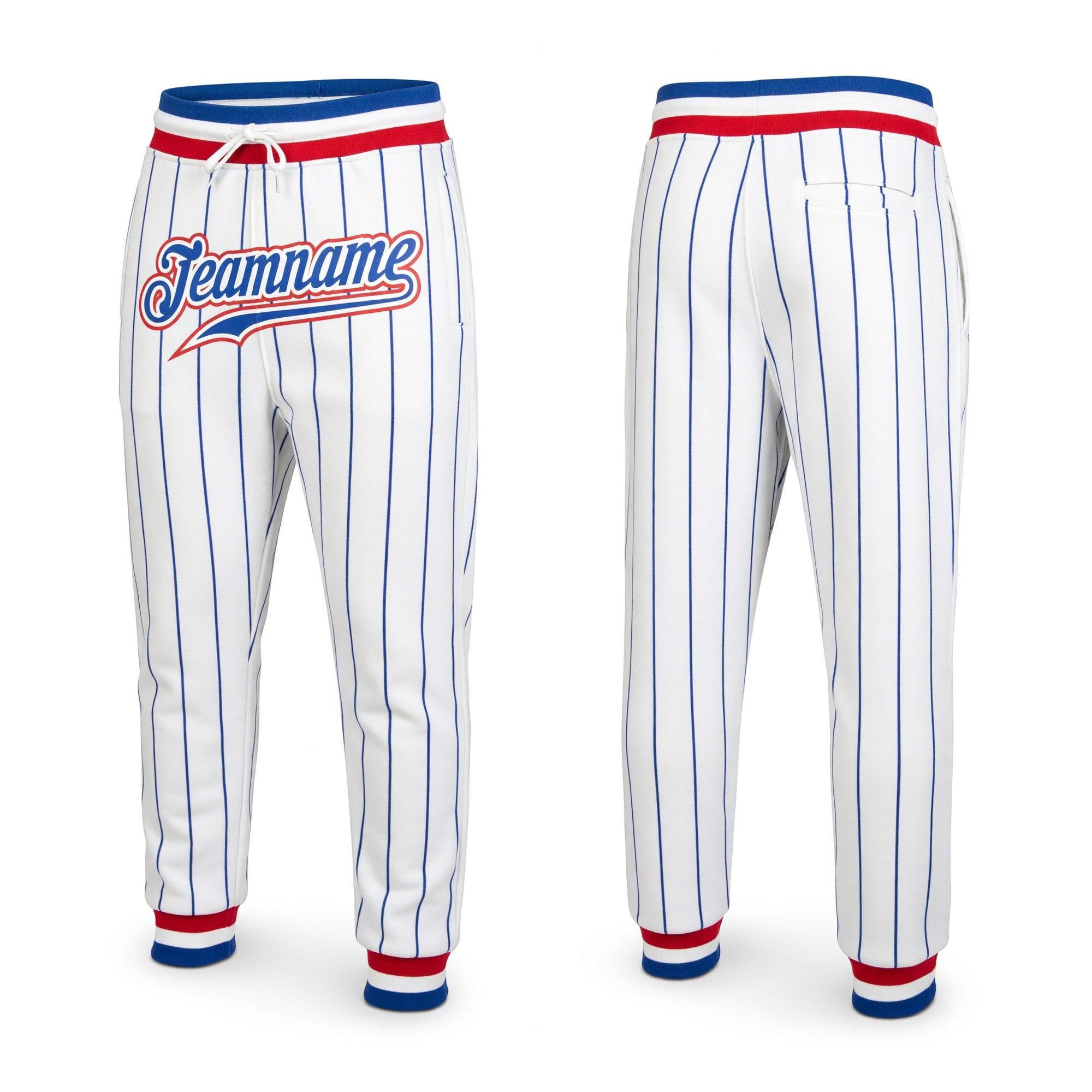 Custom White Royal Pinstripe Royal-Red Sports Pants