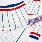 Custom White Royal Pinstripe Royal-Red Sports Pants detail