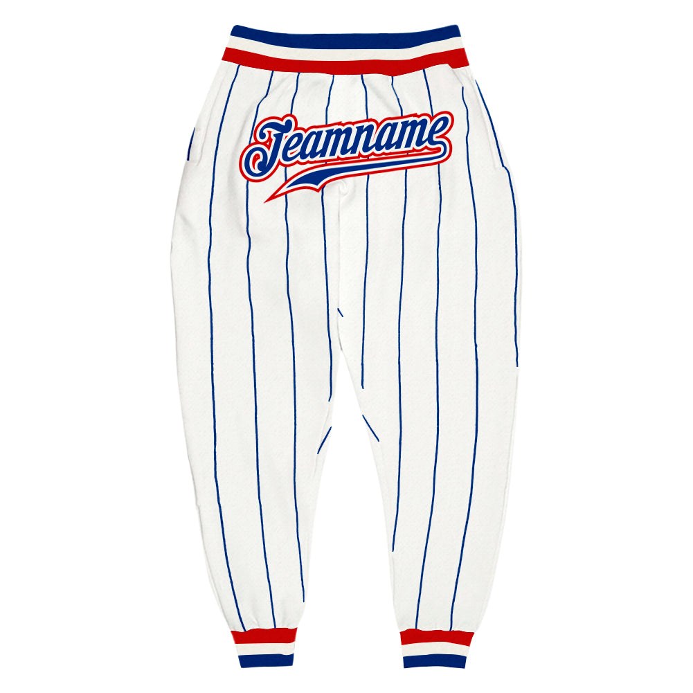 Custom White Royal Pinstripe Royal-Red Sports Pants photo 1