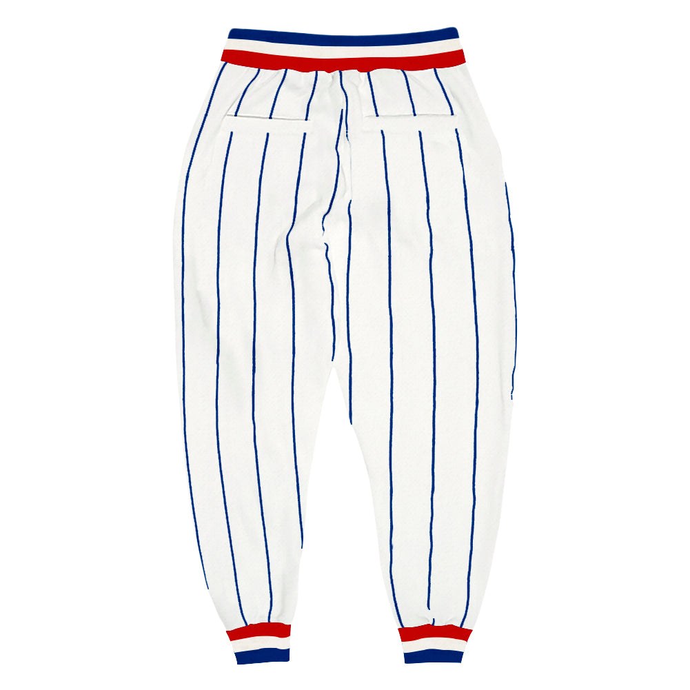 Custom White Royal Pinstripe Royal-Red Sports Pants photo 2