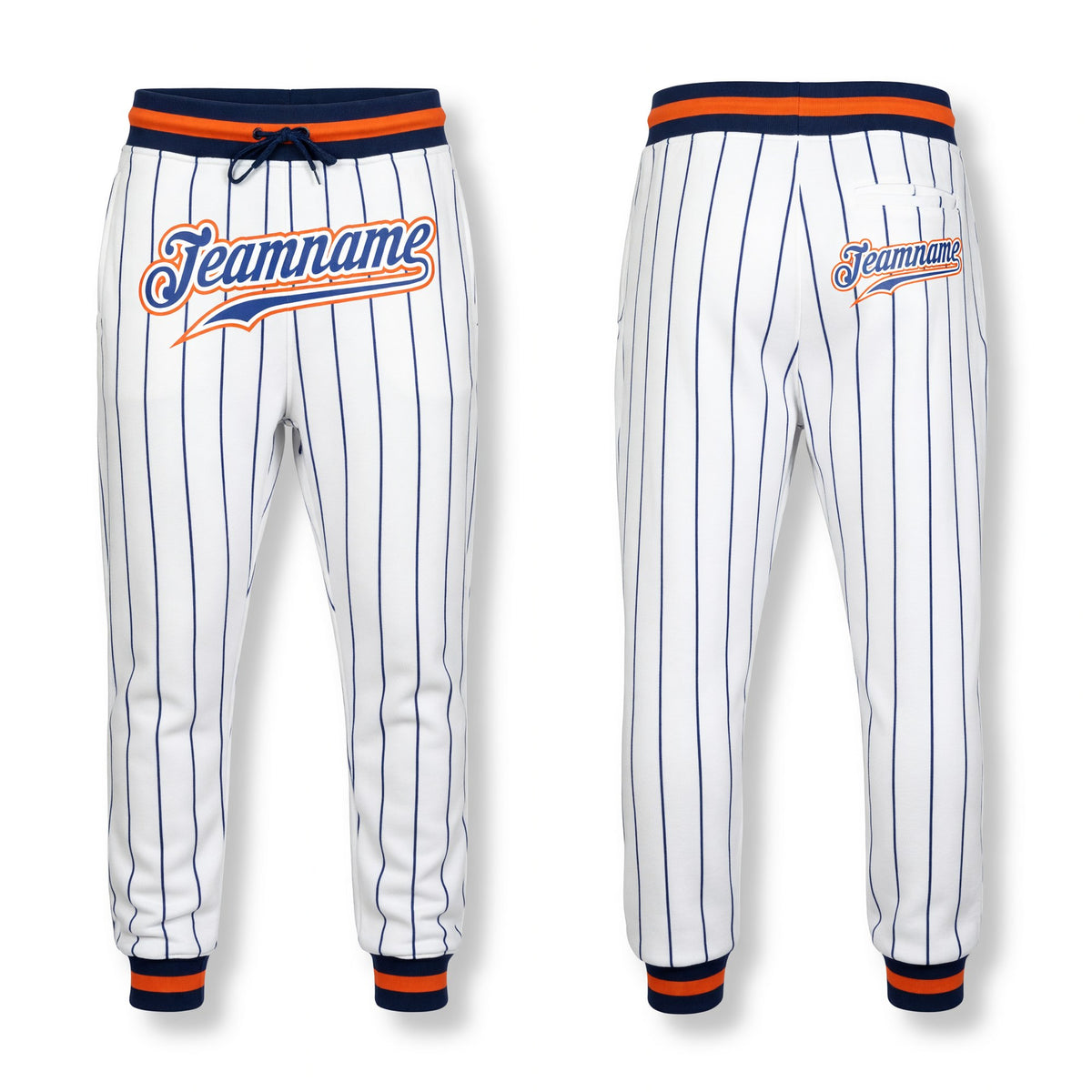 Custom White Royal Pinstripe Royal-Orange Sports Pants