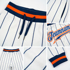 Custom White Royal Pinstripe Royal-Orange Sports Pants detail