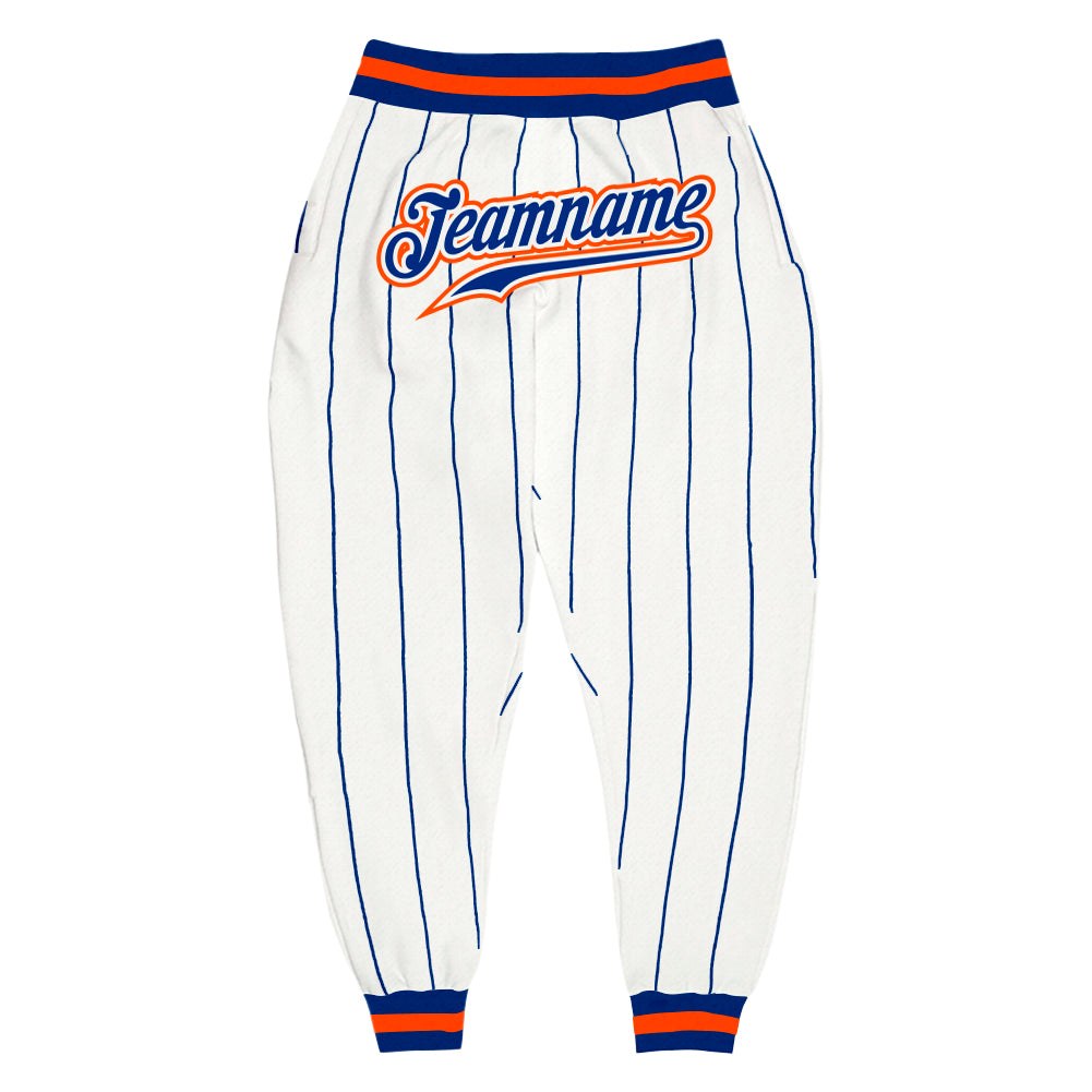 Custom White Royal Pinstripe Royal-Orange Sports Pants photo 1