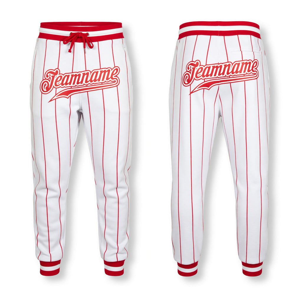 Custom White Red Pinstripe Red-White Sports Pants