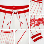 Custom White Red Pinstripe Red-White Sports Pants detail
