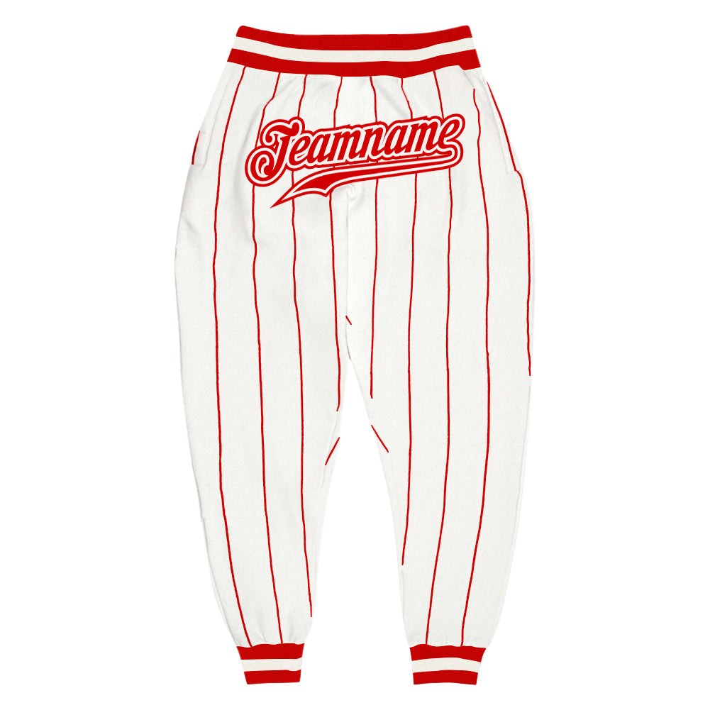 Custom White Red Pinstripe Red-White Sports Pants photo 1