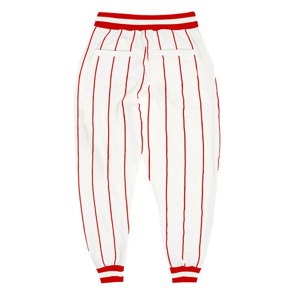Custom White Red Pinstripe Red-White Sports Pants photo 2