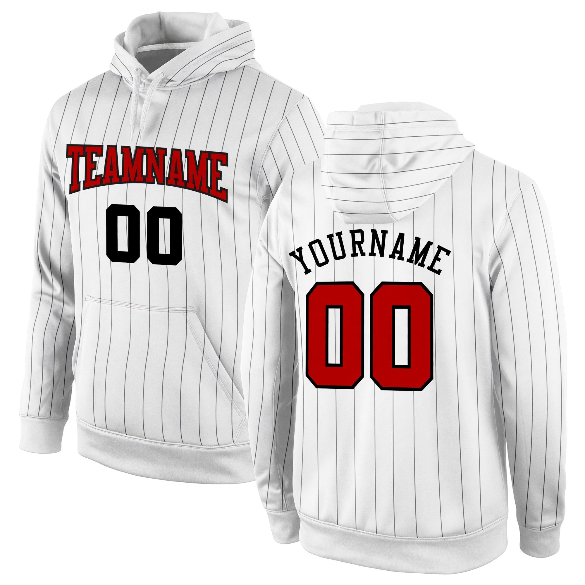 Custom Stitched White Black Pinstripe Red-Black Sports Pullover Sweatshirt Hoodie