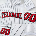 Custom Stitched White Black Pinstripe Red-Black Sports Pullover Sweatshirt Hoodie detail