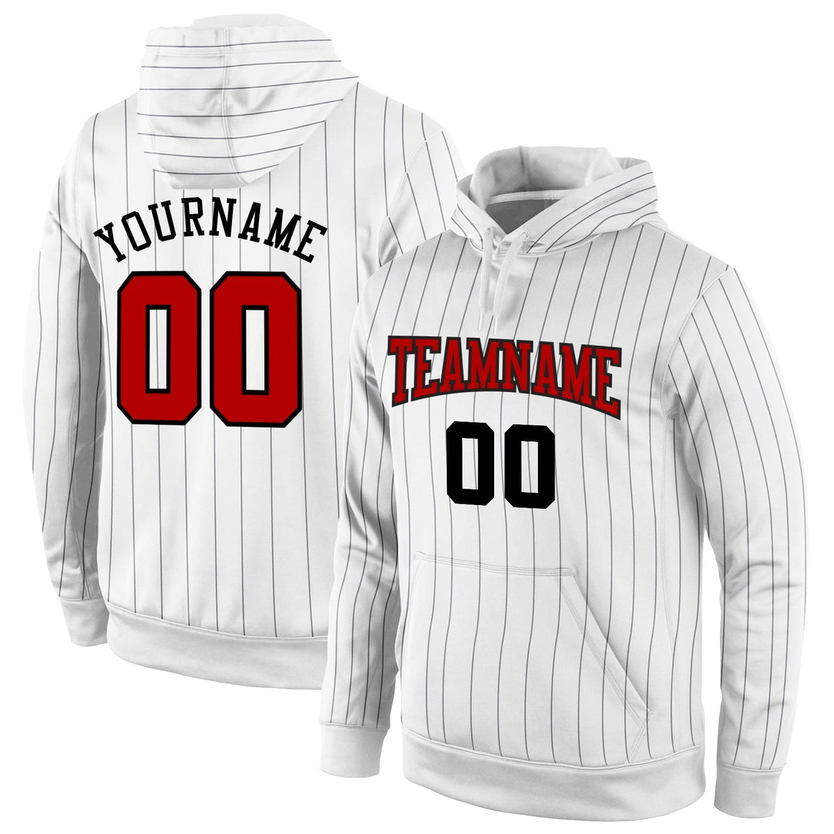Custom Stitched White Black Pinstripe Red-Black Sports Pullover Sweatshirt Hoodie photo 1