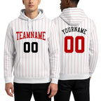 Custom Stitched White Red Pinstripe Red-Black Sports Pullover Sweatshirt Hoodie worn front and back