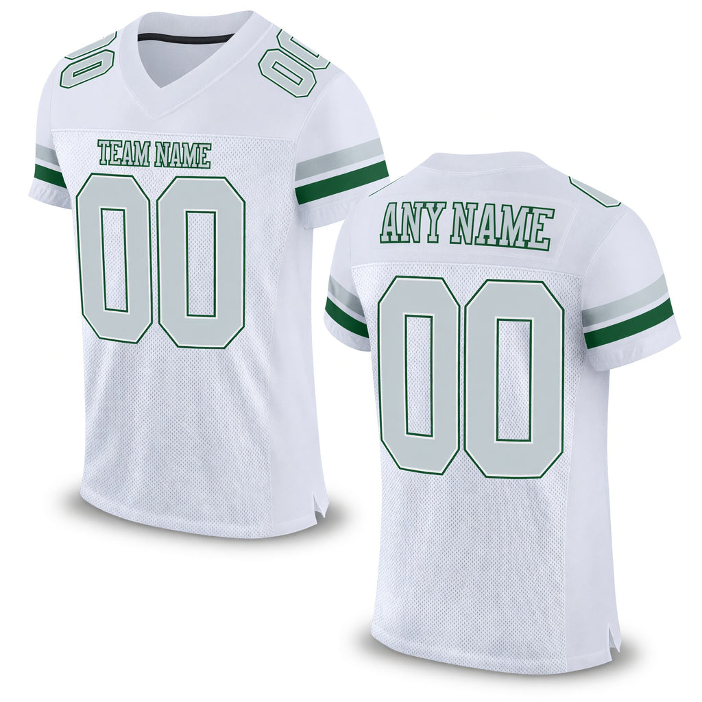 Custom White Silver-Green Mesh Authentic Football Jersey