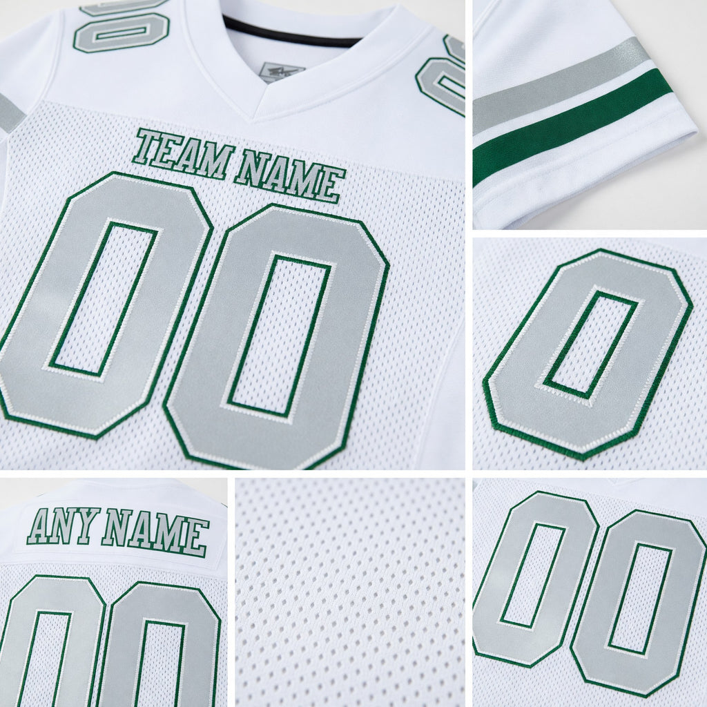 Custom White Silver-Green Mesh Authentic Football Jersey detail