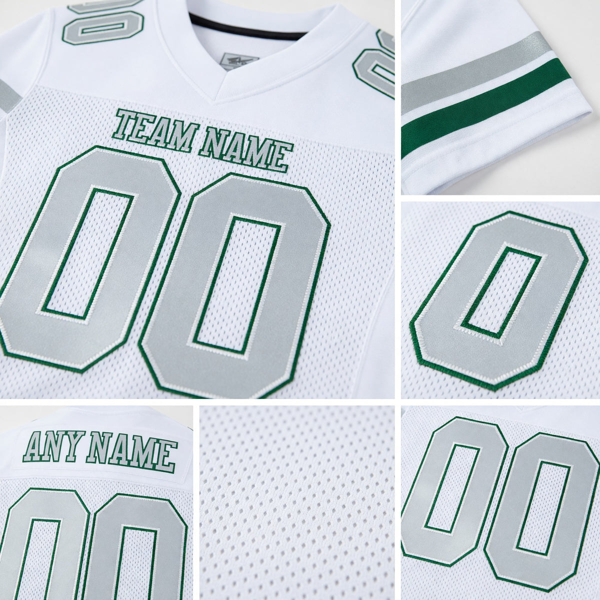 Custom White Silver-Green Mesh Authentic Football Jersey detail