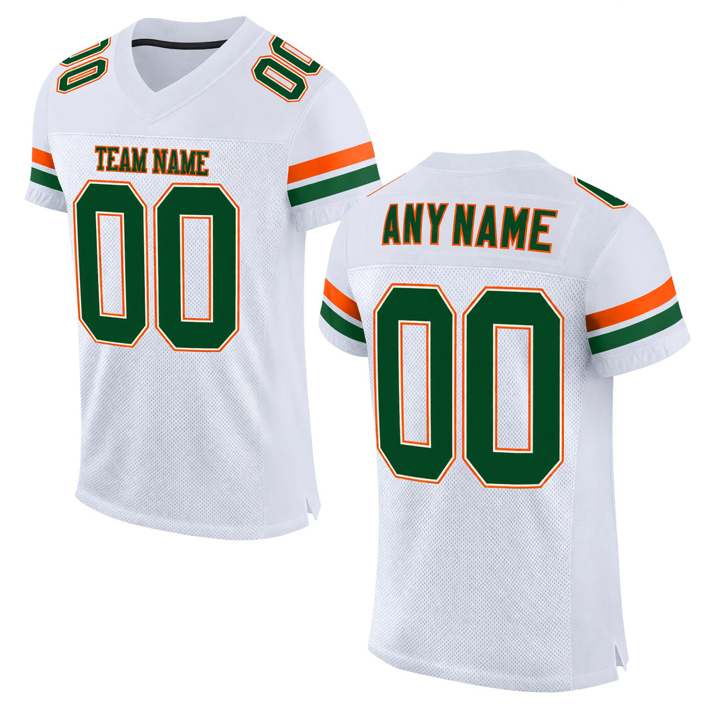 Custom White Green-Orange Mesh Authentic Football Jersey